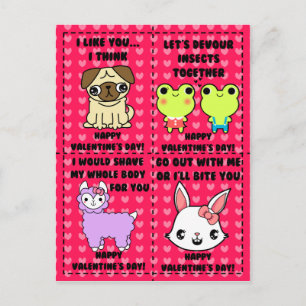 Funny cute cartoon animal valentines postcard
