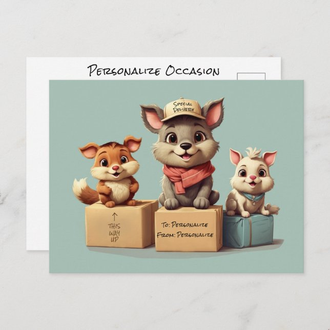 Funny Cute Cartoon Animals Any Occasion Delivery Postcard (Front/Back)