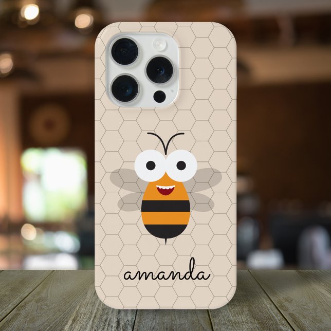 Funny Cute Cartoon Honey Bee Honeycomb iPhone Case (Creator Uploaded)