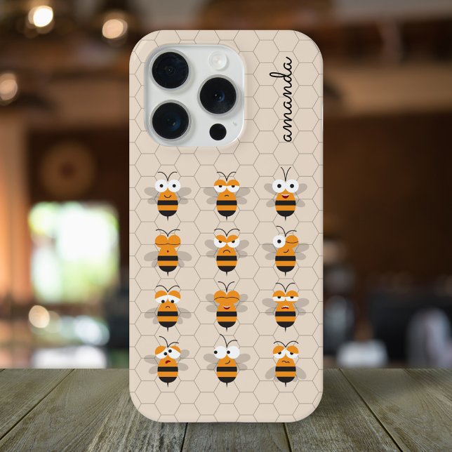 Funny Cute Cartoon Honey Bees Honeycomb iPhone Case (Creator Uploaded)