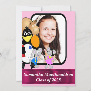 Funny  cute cartoon photo graduation invitation