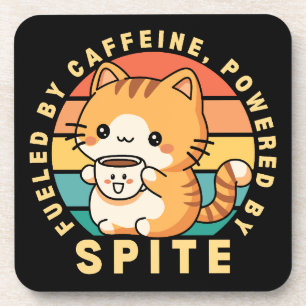 Funny Cute Cat Animal Coffee Quote Retro Sunset Coaster