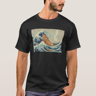 Funny Cute Cat Art The great wave Kanagawa Japanes T-Shirt