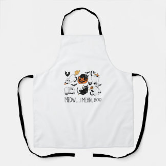 Funny Cute Cat Boo Ghost Halloween Meow I Mean Boo Apron