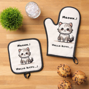 Funny Cute Cat Catmas Humour Oven Mitt & Pot Holder Set