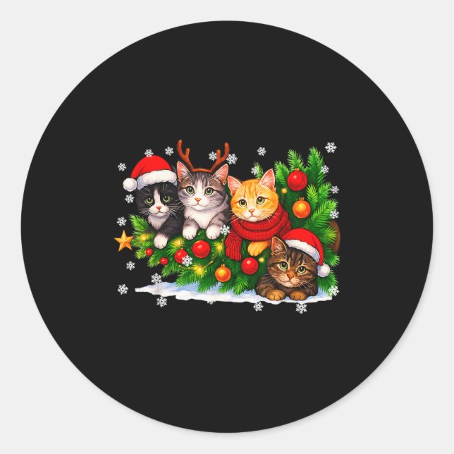 Funny Cute Cat Crew Santa Hat Christmas Xmas Women Classic Round Sticker (Front)