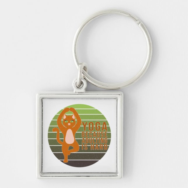 Funny cute cat doing yoga. funny yoga design key ring (Front)