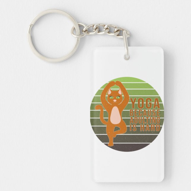 Funny cute cat doing yoga. funny yoga design key ring (Front)