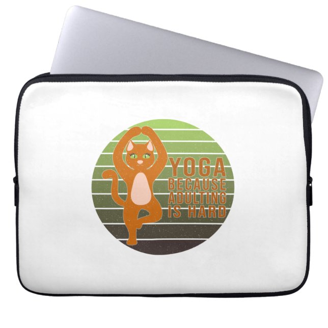 Funny cute cat doing yoga. funny yoga design laptop sleeve (Front)