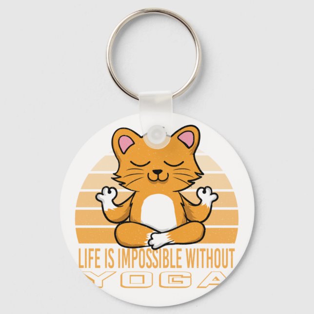 Funny cute cat doing yoga. funny yoga quotes key ring (Front)