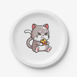funny Cute cat eating pizza Paper Plate