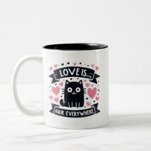 Funny Cute Cat hair everywhere love Two-Tone Coffee Mug