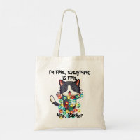 Funny Cute Cat I Am Fine Mess Lights Teacher Humou