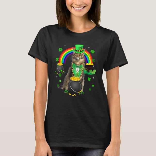 Funny Cute Cat Leprechaun Shamrock St. Patrick's D T-Shirt (Front)