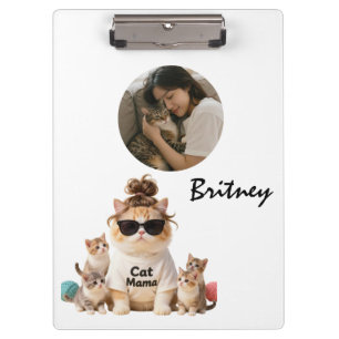 Funny Cute Cat Mama Kittens Photo Clipboard