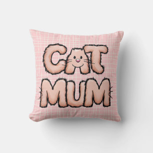 Funny cute "cat mum" furry whiskers mother's day cushion
