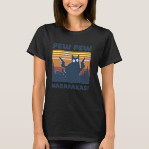 Funny Cute Cat Pew Pew Madafakas Retro Vintage T-Shirt