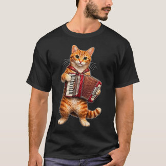Funny Cute Cat Playing Accordion Musical Kitty T-Shirt