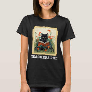 Funny Cute Cat Reading Book Teachers Pet Librarian T-Shirt