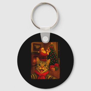 Funny Cute Cat Selfie With Santa Christmas Xmas Wo Key Ring