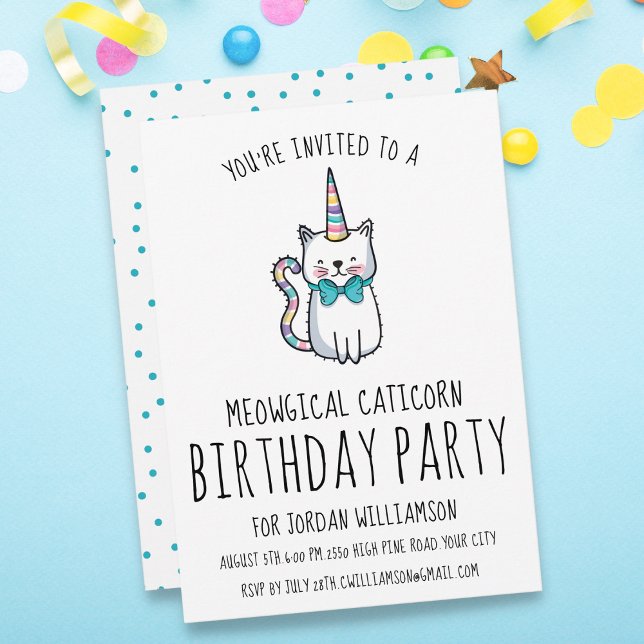 Funny Cute Cat Unicorn Birthday Party Invitation (Creator Uploaded)