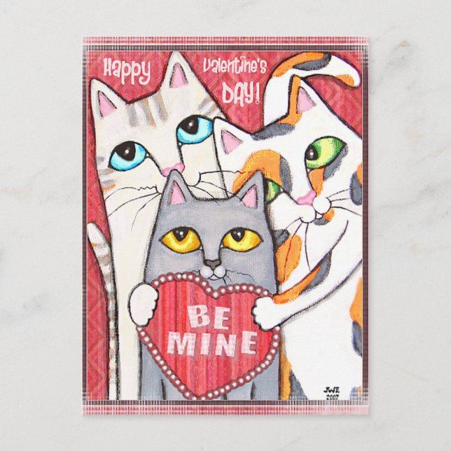 Funny & Cute Cat Valentine Flat Card (Front)
