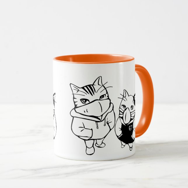 Funny Cute Cat Wearing Face Mask – Playful Feline  Mug (Front Right)