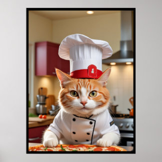Funny Cute Cat With a Pizza Poster