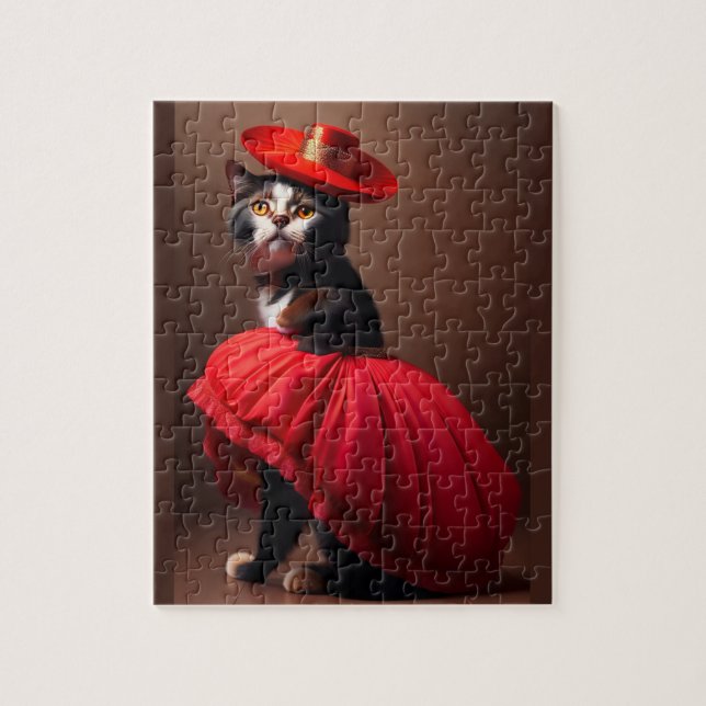 Funny Cute Cat With Clothes Flamenco Style Jigsaw Puzzle (Vertical)