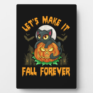 Funny & Cute Cat with Jack o Lantern Halloween Plaque