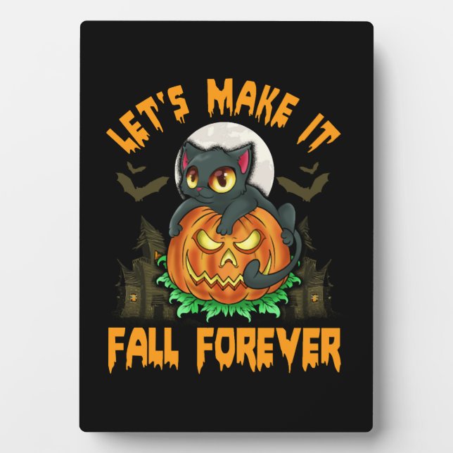 Funny & Cute Cat with Jack o Lantern Halloween Plaque (Front)