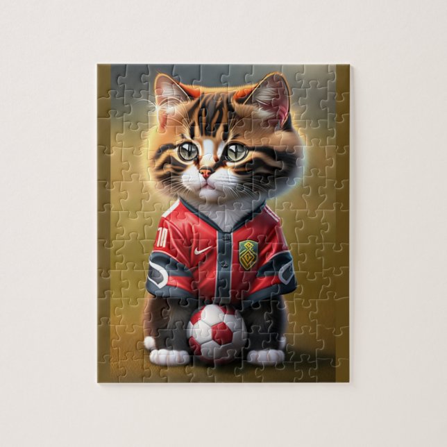 Funny Cute Cat With Soccer Ball Jigsaw Puzzle (Vertical)