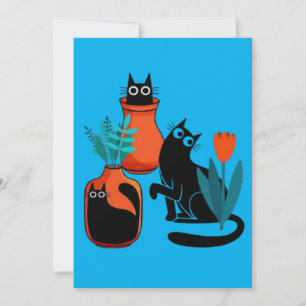 Funny cute cats cartoon illustration,cute cat art invitation