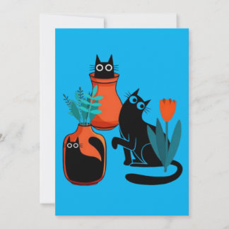Funny cute cats cartoon illustration,cute cat art  invitation