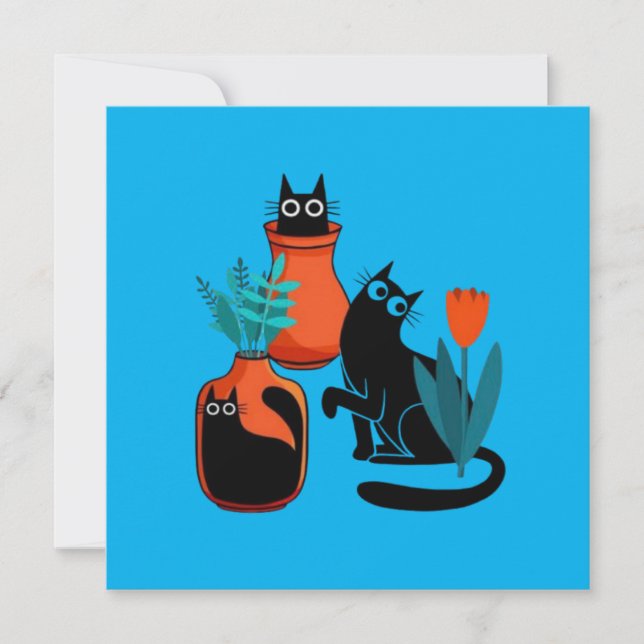 Funny cute cats cartoon illustration,cute cat art  save the date (Front)