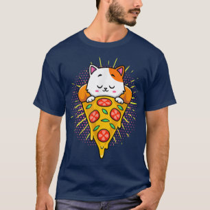 Funny Cute Cats Eats Pizza Kawaii Anime Japanese70 T-Shirt