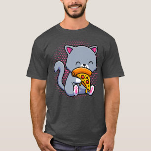 Funny Cute Cats eats pizza Kawaii Anime Japanese  T-Shirt