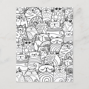 Funny Cute Cats Zen Doodle Relaxing Adult Colourin Postcard