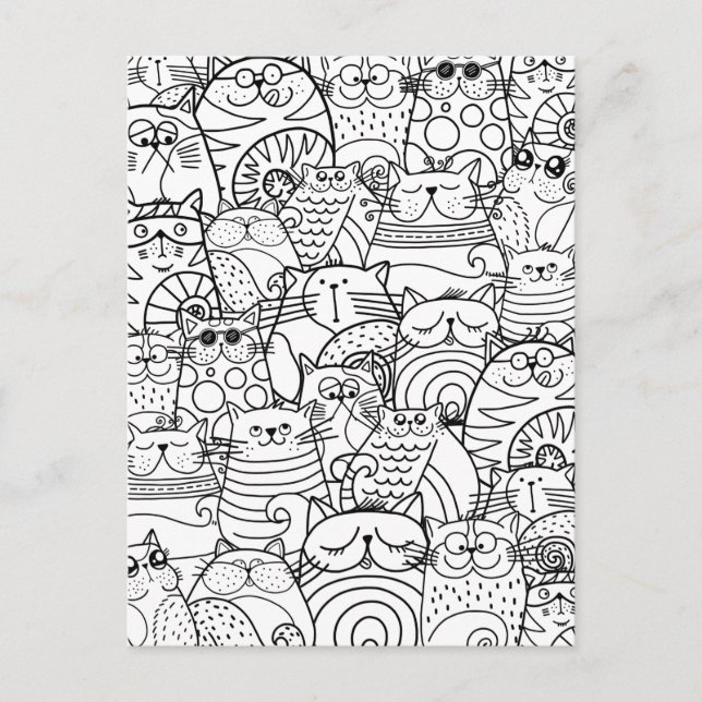 Funny Cute Cats Zen Doodle Relaxing Adult Colourin Postcard (Front)