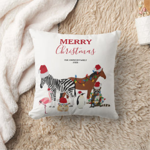 Funny Cute Christmas Animals Santa Hats Lights  Cushion