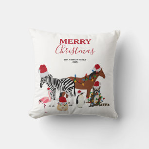 Funny Cute Christmas Animals Santa Hats Lights  Cushion