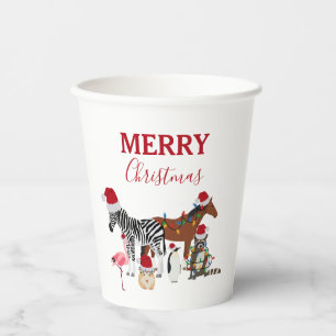 Funny Cute Christmas Animals Santa Hats Lights   Paper Cups