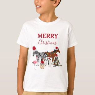 Funny Cute Christmas Animals Santa Hats Lights T-Shirt