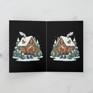 Funny Cute Christmas Cabin Character   Whimsical  Card