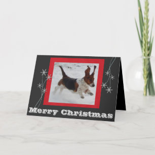 Funny & Cute Christmas Card w/Jumping Basset Hound