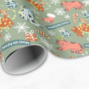Funny Cute Christmas Cats Happy Holiday  Wrapping Paper