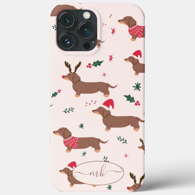 Funny cute Christmas dachshund dogs pet pattern Case-Mate iPhone Case (Back)
