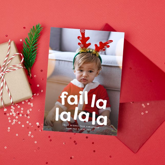 Funny cute Christmas fail one photo red Holiday Card (Creator Uploaded)