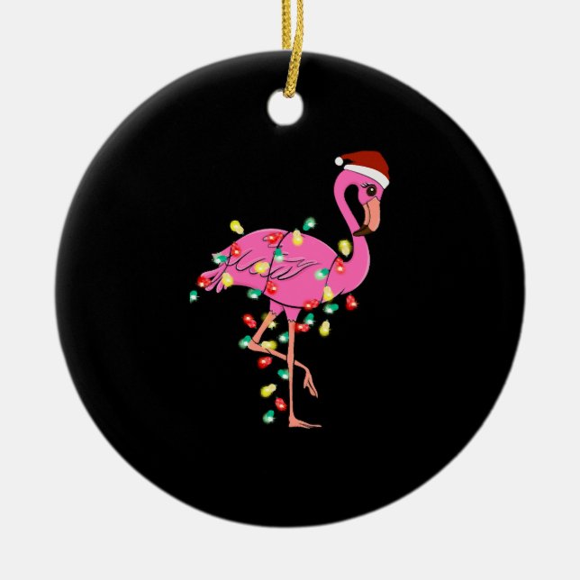 Funny Cute Christmas Flamingo Ceramic Ornament (Front)