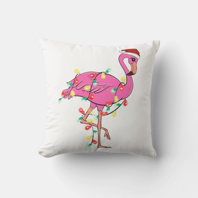 Funny Cute Christmas Flamingo Cushion (Front)
